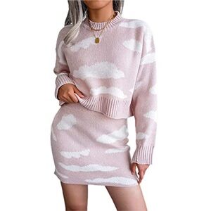 Pink and White Cloud Pattern Sweater Set